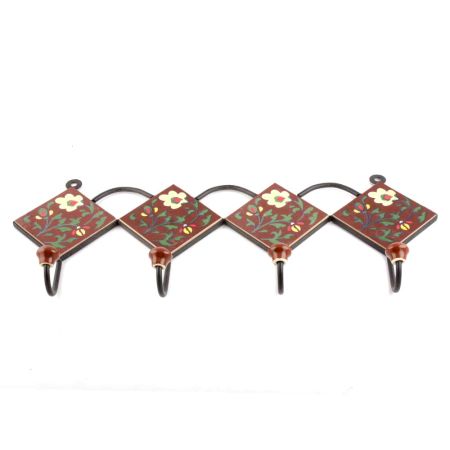 Brown And White Flower Ceramic Tiles Hooks